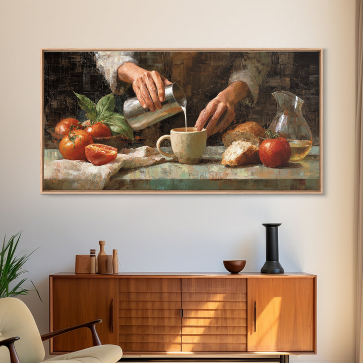 Barista Hands Pouring Milk into Espresso Canvas Print, Coffee Shop Art, Dopamine Decor, Cafe Decor, Cafe, Coffee Wall Art, CSA-2x1-89