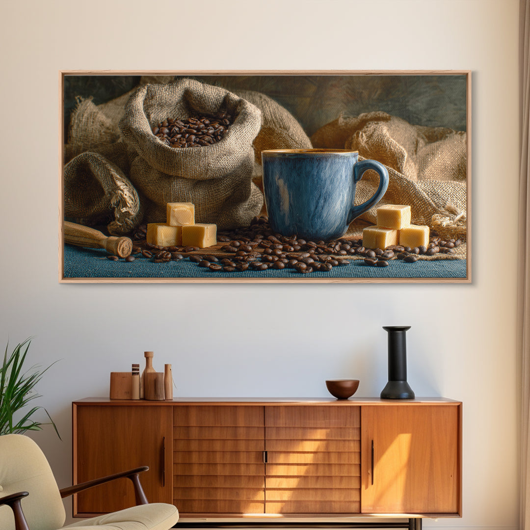 Coffee Beans and Burlap Sack Still Life Canvas Print, Coffee Shop Art, Canvas Wall Art, Cafe Decor, Cafe, Bedroom Wall Art, CSA-2x1-94
