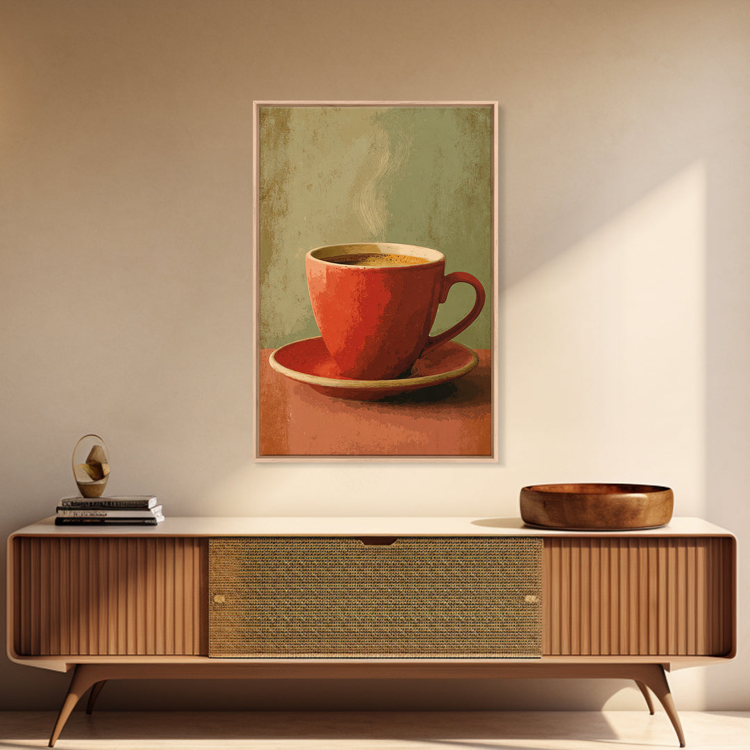 Retro Cafe Poster Coffee Cup Graphic Canvas Print, Coffee Shop Art, Minimalist Decor, Cafe Decor, Cafe, Kitchen Wall Art, CSA-2x3-15