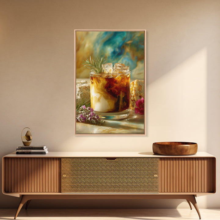 Iced Coffee Glass Framed Canvas Print, Coffee Shop Art, Contemporary Art, Cafe Decor, Cafe, Printable Art, Farmhouse Decor, CSA-2x3-19