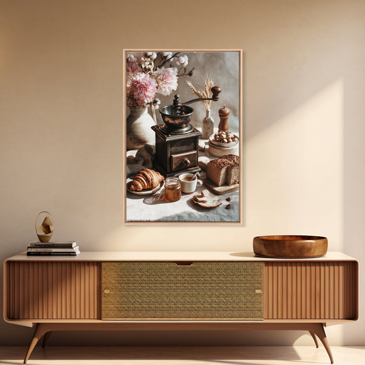 Coffee Grinder Antique Still Life Framed Canvas Print, Coffee Shop Art, Kitchen Gift, Cafe Decor, Oil Painting, Cafe, CSA-2x3-20