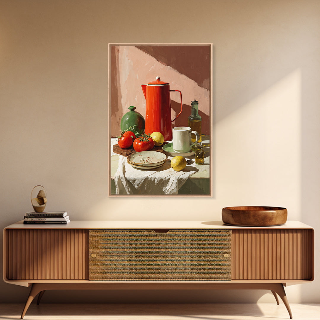 Mid Century Coffee Pot Framed Canvas Print, Coffee Shop Art, Minimalist Decor, Cafe Decor, Fine Art, Cafe, Kitchen Wall Art, CSA-2x3-30