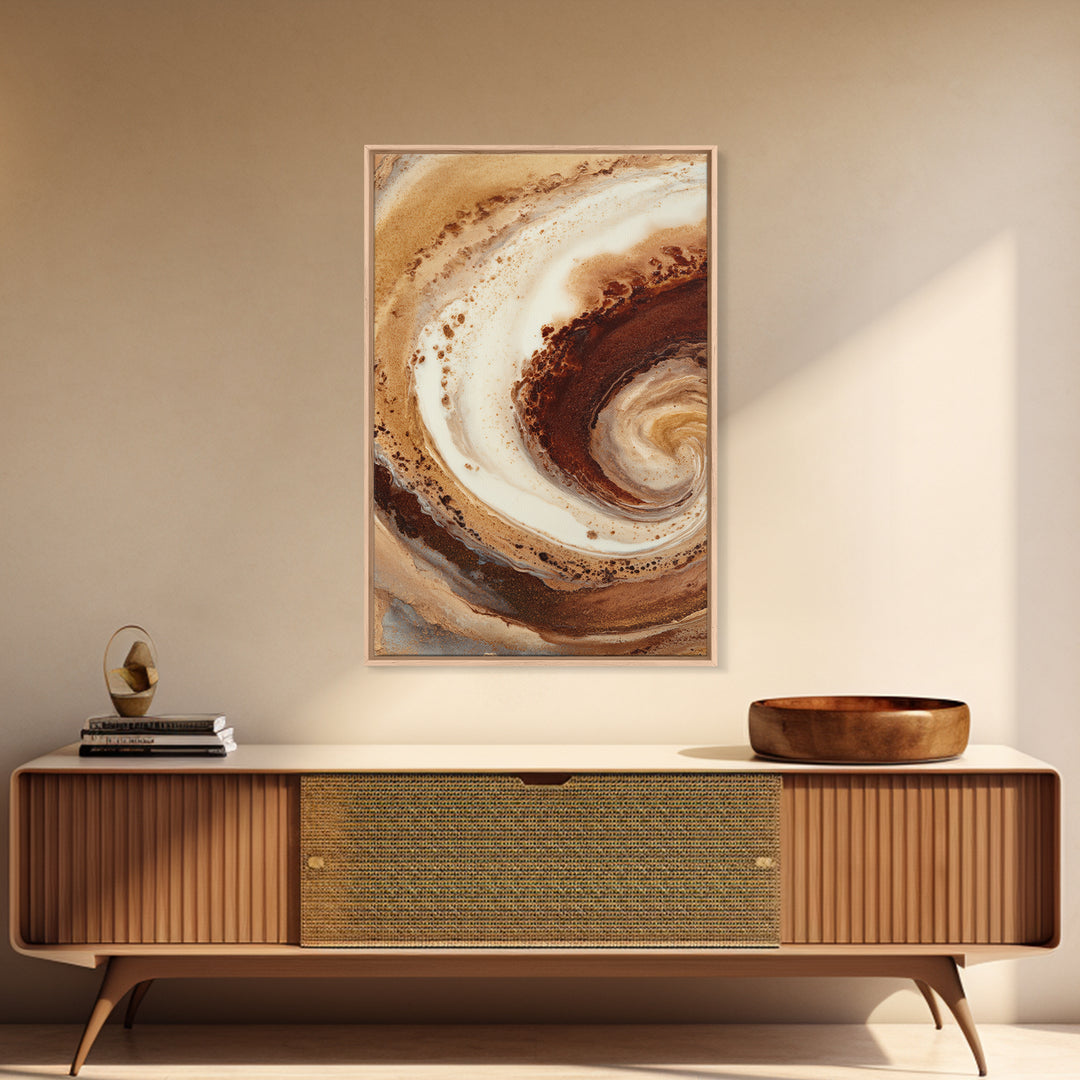 Abstract Brown and Cream Coffee Swirl Framed Canvas Print, Coffee Shop Art, Printable Art, Cafe Decor, Fine Art, Cafe, CSA-2x3-41