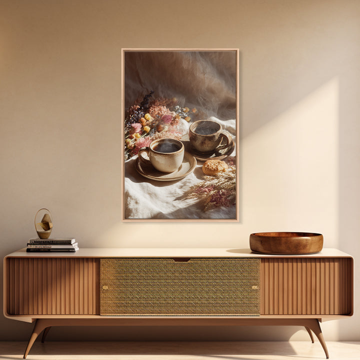 Two Cups Facing Each Other Canvas Print, Coffee Shop Art, Farmhouse Decor, Cafe Decor, Fine Art, Cafe, Moody Wall Art, CSA-2x3-45
