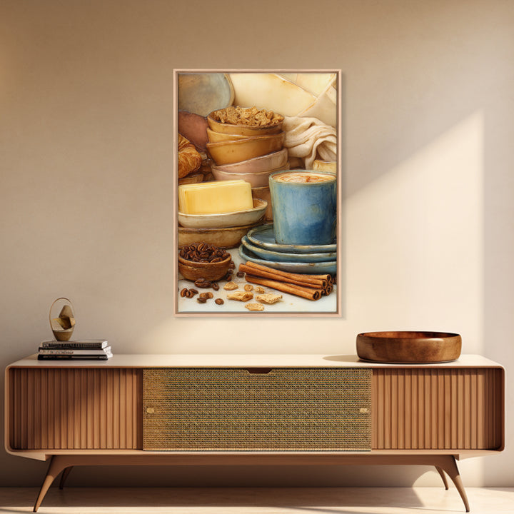 Cinnamon Sticks and Cappuccino Foam Still Life Framed Canvas Print, Coffee Shop Art, Cafe Decor, Abstract Art, Cafe, CSA-2x3-56
