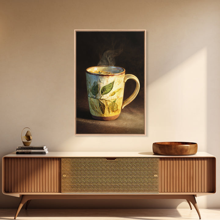 Espresso Cup with Rising Steam and Warm Canvas Print, Coffee Shop Art, Kitchen Wall Decor, Cafe Decor, Oil Painting, Cafe, CSA-2x3-57