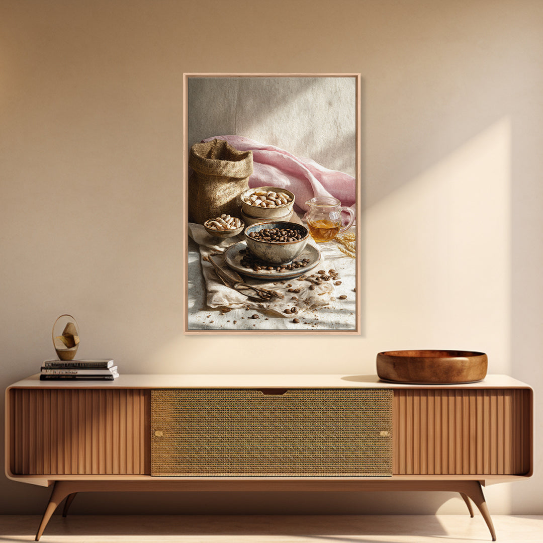 Coffee Beans and Burlap Sack Still Life Canvas Print, Coffee Shop Art, Kitchen Wall Art, Cafe Decor, Cafe, Gothic Wall Art, CSA-2x3-58