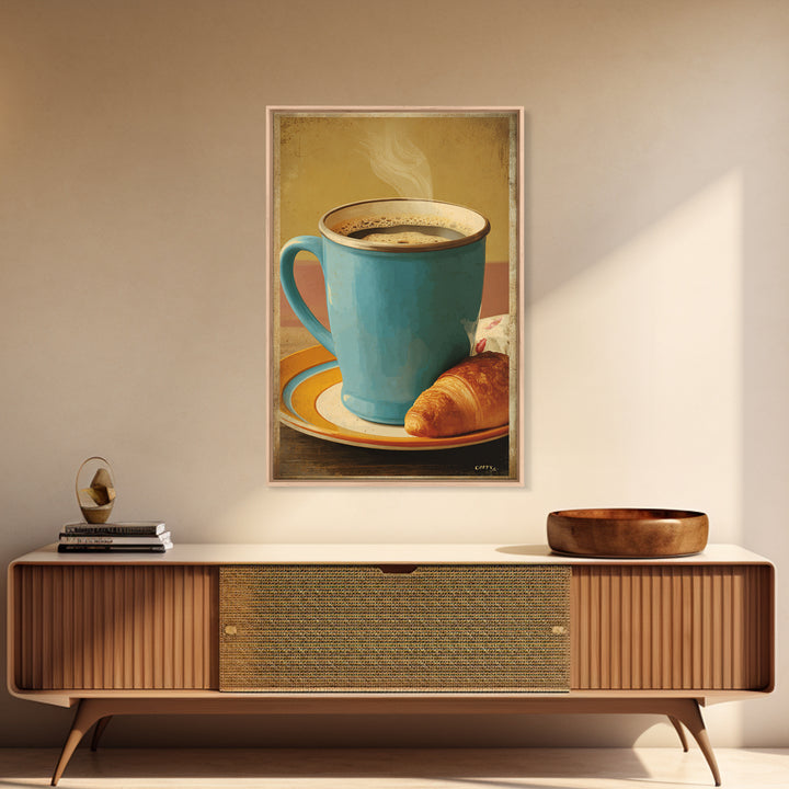 Retro Cafe Poster Coffee Cup Graphic Framed Canvas Print, Coffee Shop Art, Living Room Decor, Cafe Decor, Fine Art, Cafe, CSA-2x3-63