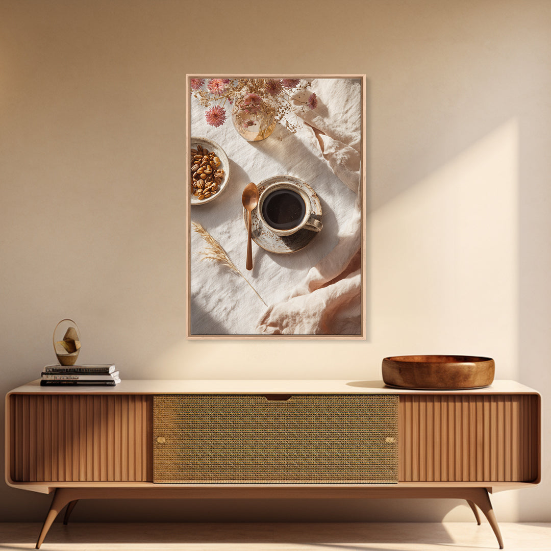 Moody Dark Roast Still Life Framed Canvas Print, Coffee Shop Art, Printable, Cafe Decor, Fine Art, Cafe, Dopamine Decor, CSA-2x3-64