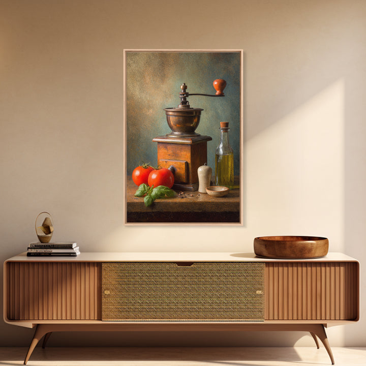 Coffee Grinder Antique Still Life Framed Canvas Print, Coffee Shop Art, Dopamine Decor, Cafe Decor, Cafe, Coffee Wall Art, CSA-2x3-68