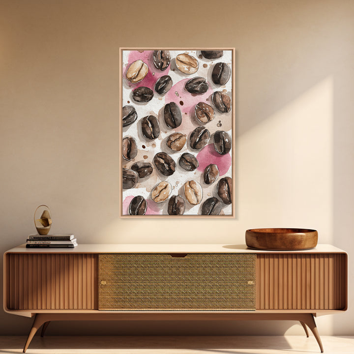 Roasted Beans Falling Through Dark Space Framed Canvas Print, Coffee Shop Art, Moody Wall Art, Cafe Decor, Fine Art, Cafe, CSA-2x3-76