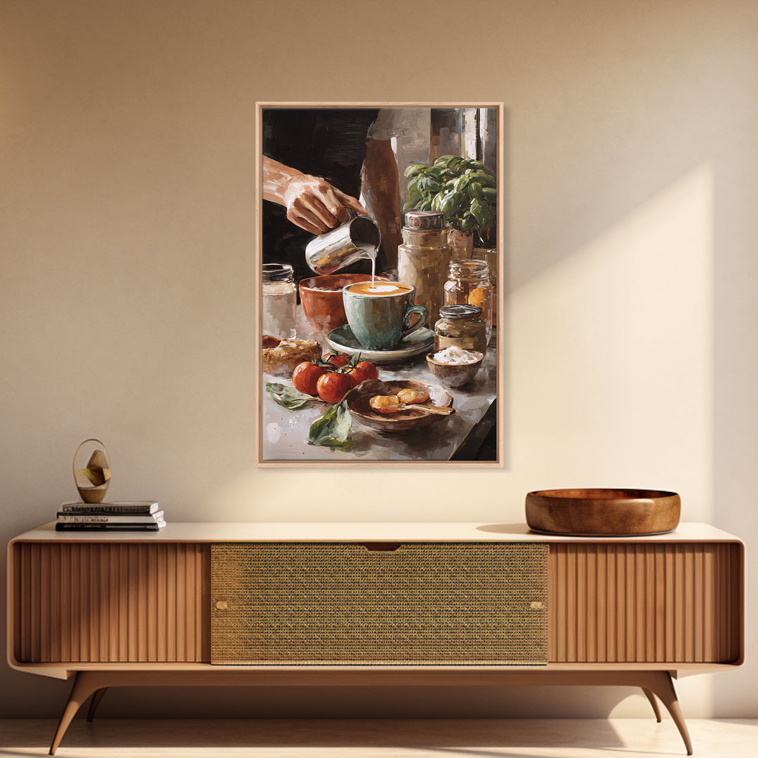 Barista Hands Pouring Milk into Espresso Canvas Print, Coffee Shop Art, Bedroom Wall Art, Cafe Decor, Fine Art, Cafe, CSA-2x3-77