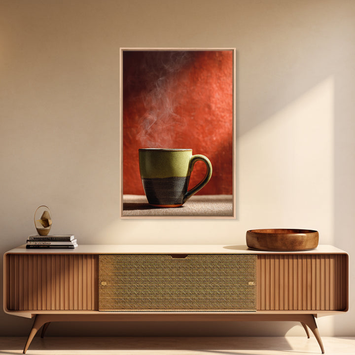 Espresso Cup with Rising Steam and Warm Canvas Print, Coffee Shop Art, Kitchen Wall Decor, Cafe Decor, Oil Painting, Cafe, CSA-2x3-81