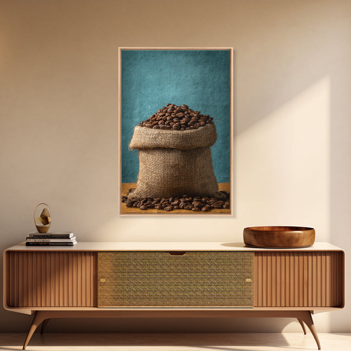Coffee Beans and Burlap Sack Still Life Canvas Print, Coffee Shop Art, Kitchen Wall Art, Cafe Decor, Cafe, Gothic Wall Art, CSA-2x3-82