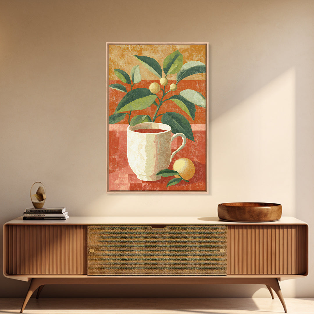 Retro Cafe Poster Coffee Cup Graphic Framed Canvas Print, Coffee Shop Art, Coffee Art, Cafe Decor, Fine Art, Cafe, CSA-2x3-87