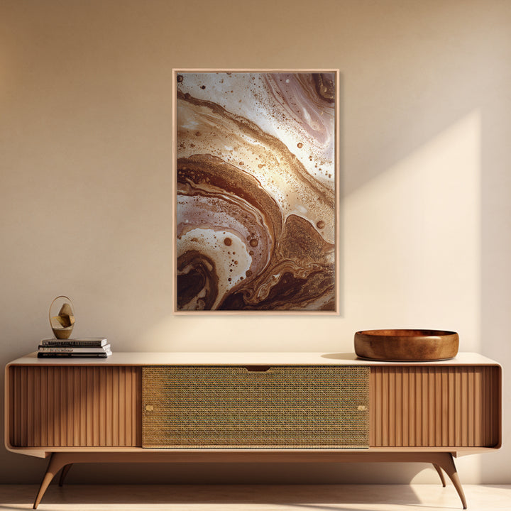 Abstract Brown and Cream Coffee Swirl Framed Canvas Print, Coffee Shop Art, Gothic Wall Art, Cafe Decor, Abstract Art, Cafe, CSA-2x3-89