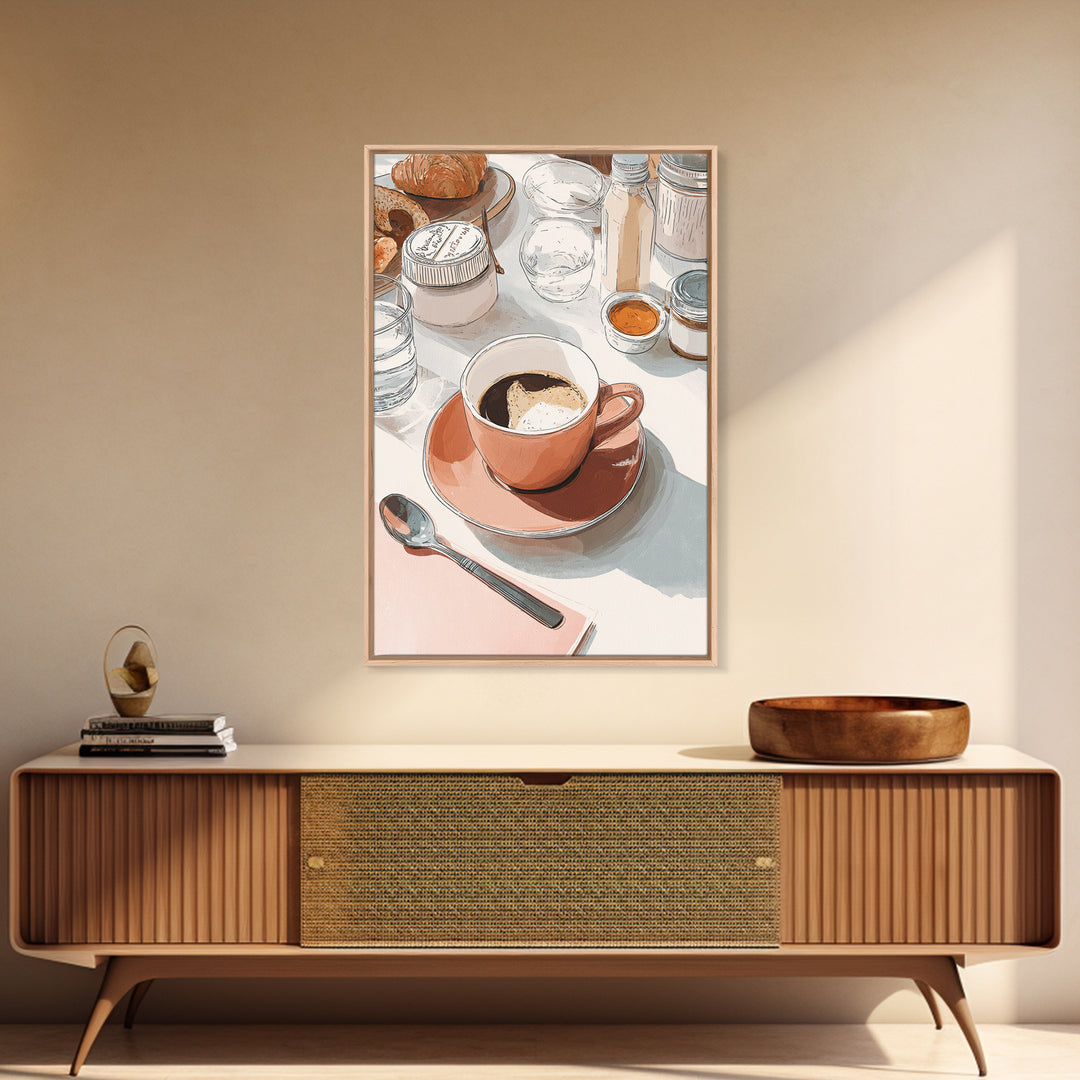 Minimal Line Art of a Cup and Framed Canvas Print, Coffee Shop Art, Kitchen Decor, Cafe Decor, Abstract Art, Cafe, CSA-2x3-98