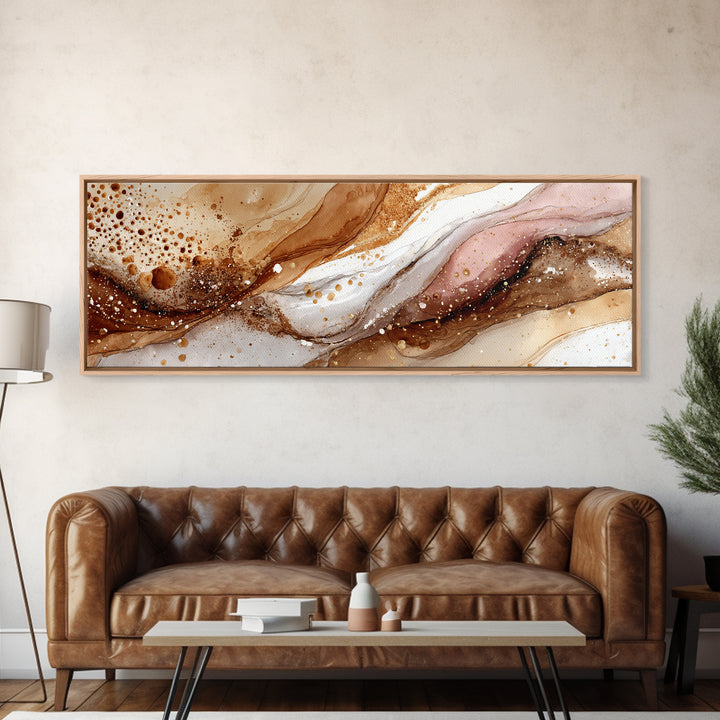Abstract Brown and Cream Coffee Swirl Framed Canvas Print, Coffee Shop Art, Bedroom Wall Art, Cafe Decor, Abstract Art, Cafe, CSA-3x1-1