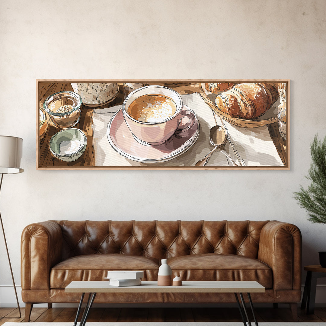 Minimal Line Art of a Cup and Framed Canvas Print, Coffee Shop Art, Printable Wall Art, Cafe Decor, Abstract Art, Cafe, CSA-3x1-10