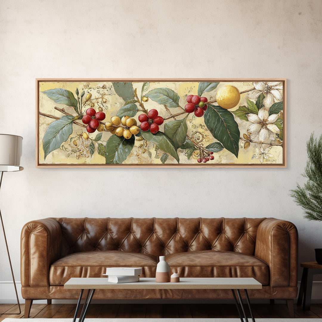Coffee Farm Landscape Framed Canvas Print, Coffee Shop Art, Gallery Decor, Cafe Decor, Fine Art, Cafe, Wall Art, Home Decor, CSA-3x1-15