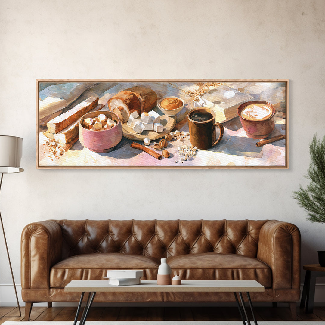 Cinnamon Sticks and Cappuccino Foam Still Life Canvas Print, Coffee Shop Art, Bedroom Wall Art, Cafe Decor, Fine Art, Cafe, CSA-3x1-16