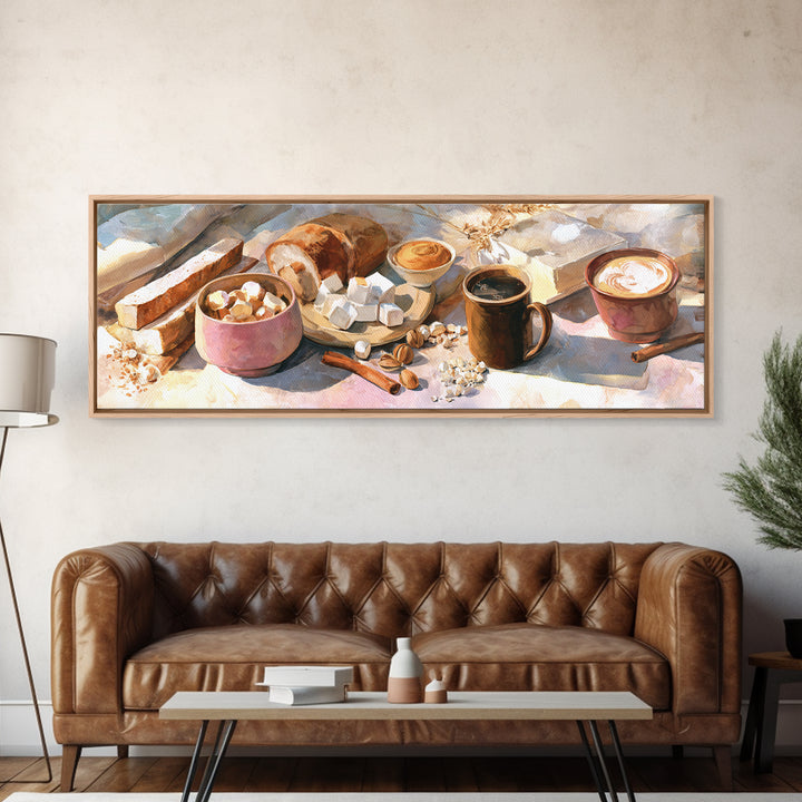 Cinnamon Sticks and Cappuccino Foam Still Life Canvas Print, Coffee Shop Art, Bedroom Wall Art, Cafe Decor, Fine Art, Cafe, CSA-3x1-16