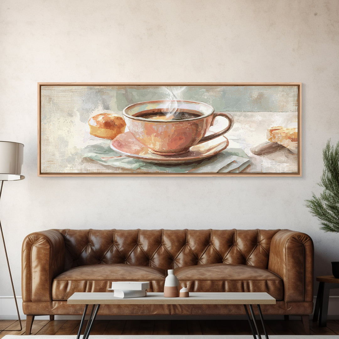 Retro Cafe Poster Coffee Cup Graphic Framed Canvas Print, Coffee Shop Art, Room Decor, Cafe Decor, Cafe, Canvas Wall Art, CSA-3x1-23