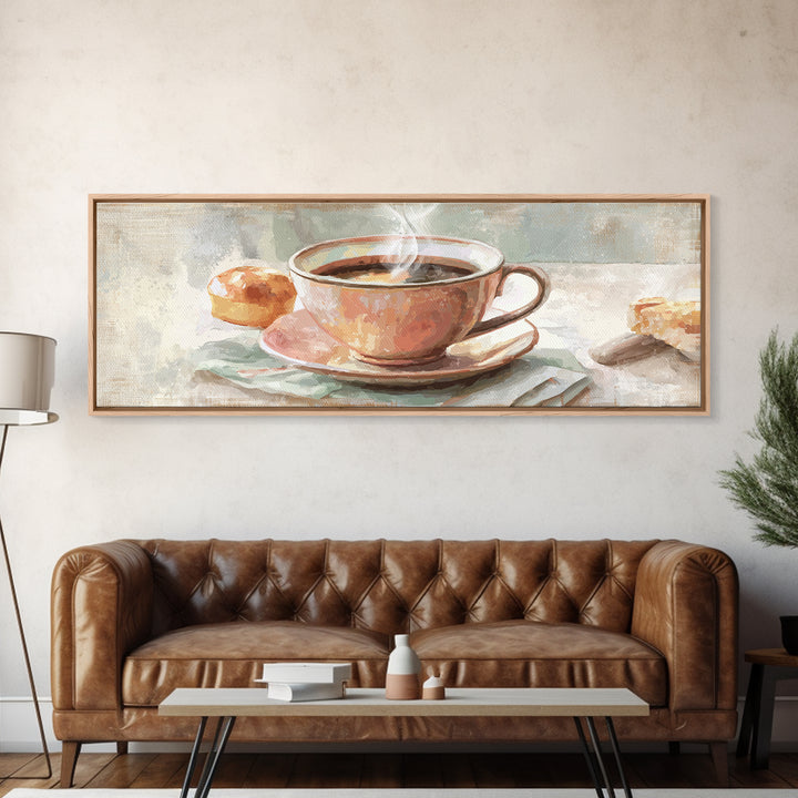 Retro Cafe Poster Coffee Cup Graphic Framed Canvas Print, Coffee Shop Art, Room Decor, Cafe Decor, Cafe, Canvas Wall Art, CSA-3x1-23