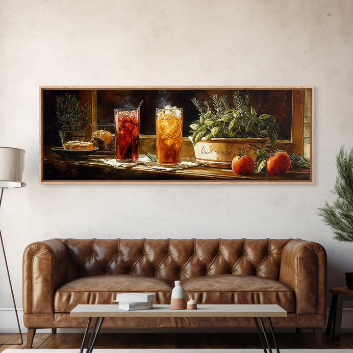 Iced Coffee Glass Framed Canvas Print, Coffee Shop Art, Textured Painting, Cafe Decor, Fine Art, Cafe, Kitchen Decor, CSA-3x1-27
