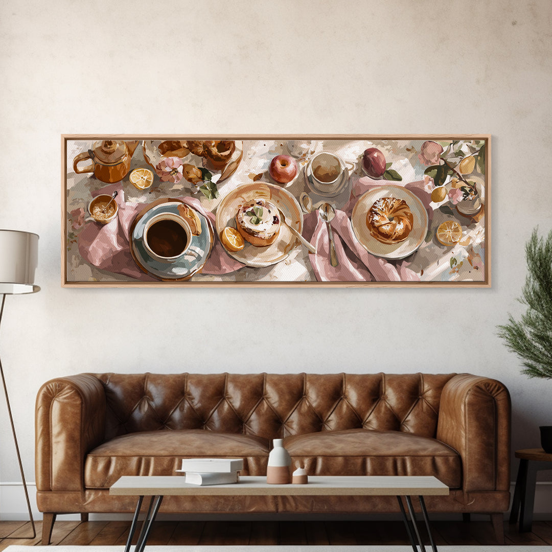 Sunlit Pastry and Coffee Arrangement Canvas Print, Coffee Shop Art, Minimalist Decor, Cafe Decor, Cafe, Kitchen Wall Art, CSA-3x1-35