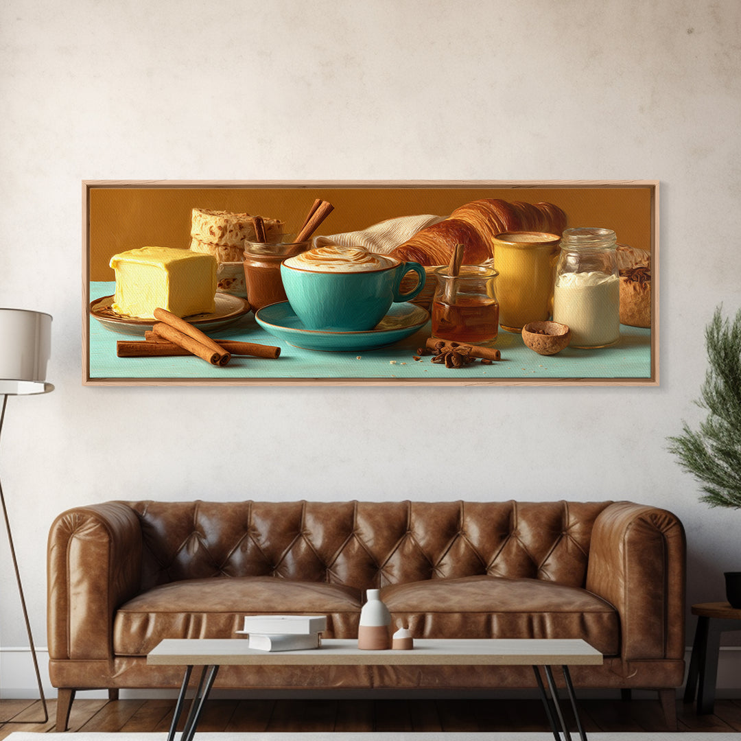 Cinnamon Sticks and Cappuccino Foam Still Life Canvas Print, Coffee Shop Art, Neutral Decor, Cafe Decor, Fine Art, Cafe, CSA-3x1-40