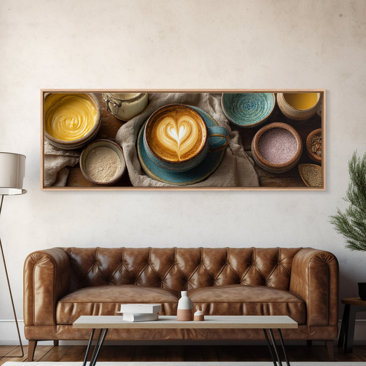Latte Art Heart Seen from Above Framed Canvas Print, Coffee Shop Art, Modern Decor, Cafe Decor, Fine Art, Cafe, Wall Decor, CSA-3x1-44