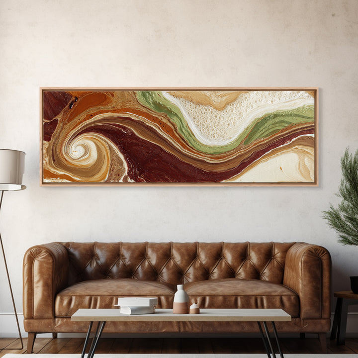 Abstract Brown and Cream Coffee Swirl Canvas Print, Coffee Shop Art, Minimalist Wall Art, Cafe Decor, Fine Art, Cafe, CSA-3x1-49