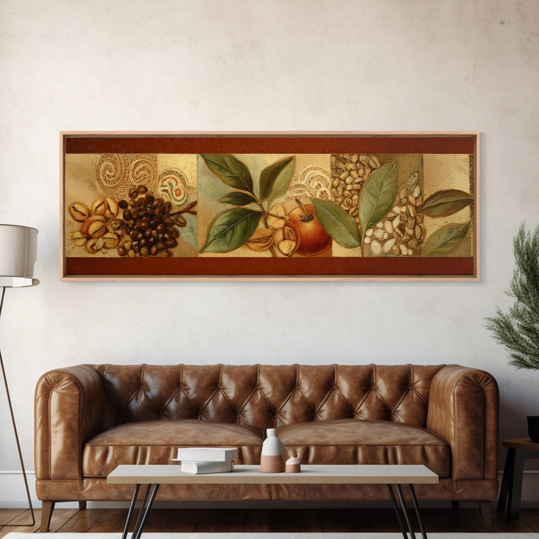 Coffee Bean Pattern Framed Canvas Print, Coffee Shop Art, Coffee, Cafe Decor, Cafe, Living Room Decor, Dark Academia Decor, CSA-3x1-55