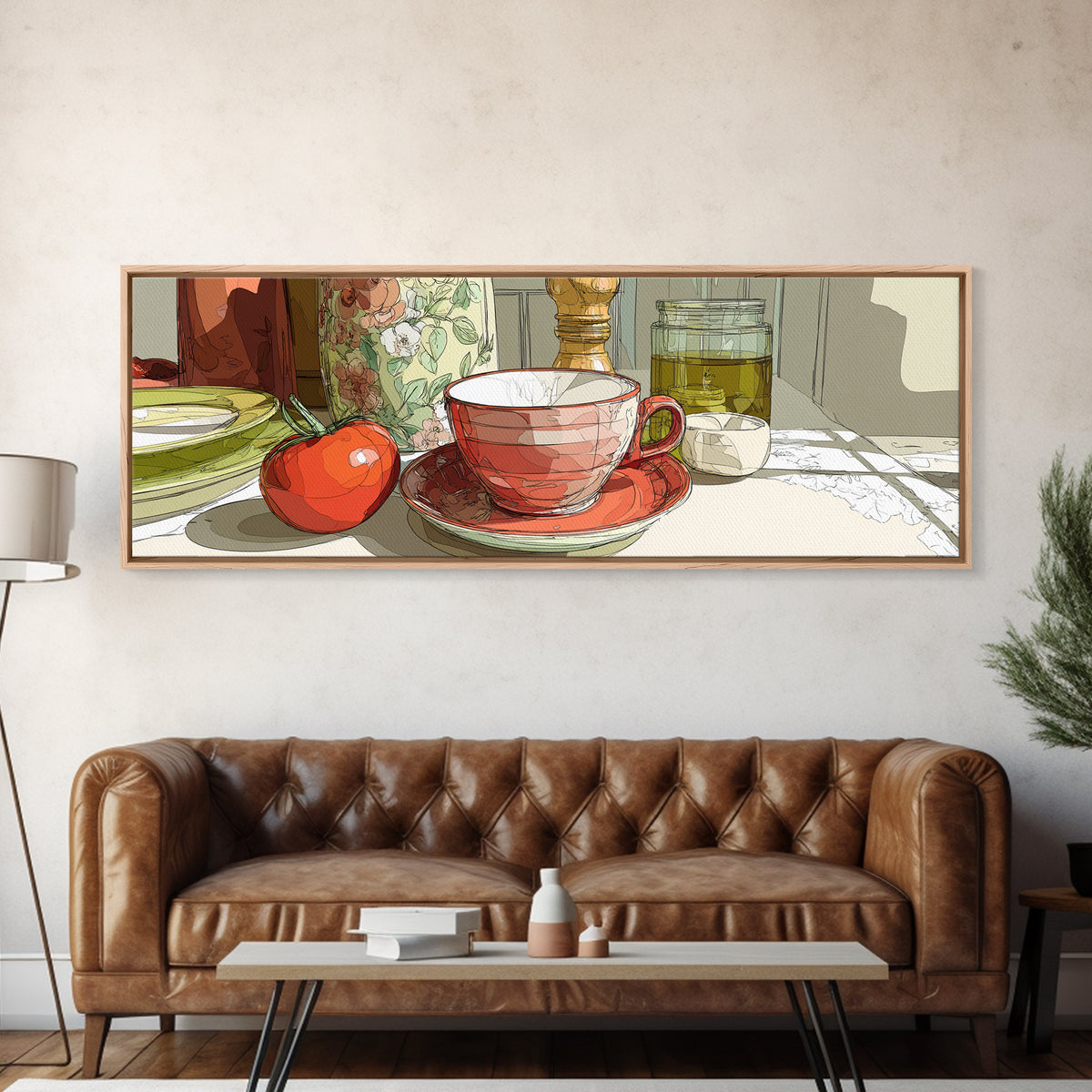 Minimal Line Art of a Cup and Framed Canvas Print, Coffee Shop Art, Dopamine Decor, Cafe Decor, Fine Art, Cafe, Coffee Wall Art, CSA-3x1-58