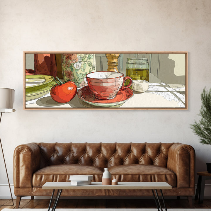 Minimal Line Art of a Cup and Framed Canvas Print, Coffee Shop Art, Dopamine Decor, Cafe Decor, Fine Art, Cafe, Coffee Wall Art, CSA-3x1-58