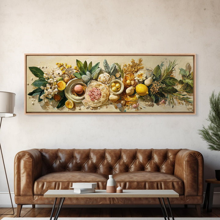 Sunlit Pastry and Coffee Arrangement Framed Canvas Print, Coffee Shop Art, Art Print, Cafe Decor, Cafe, Dark Academia Decor, CSA-3x1-59