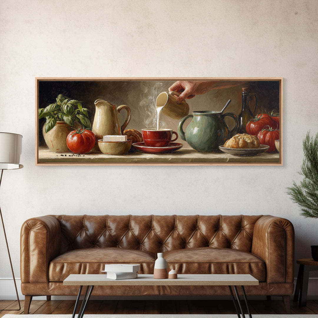 Barista Hands Pouring Milk into Espresso Canvas Print, Coffee Shop Art, Whimsical Art, Cafe Decor, Oil Painting, Cafe, CSA-3x1-61