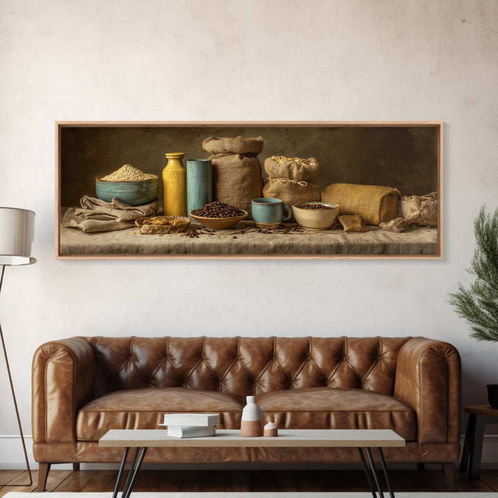 Coffee Beans and Burlap Sack Still Life Canvas Print, Coffee Shop Art, Canvas Print, Cafe Decor, Fine Art, Cafe, Neutral Decor, CSA-3x1-66