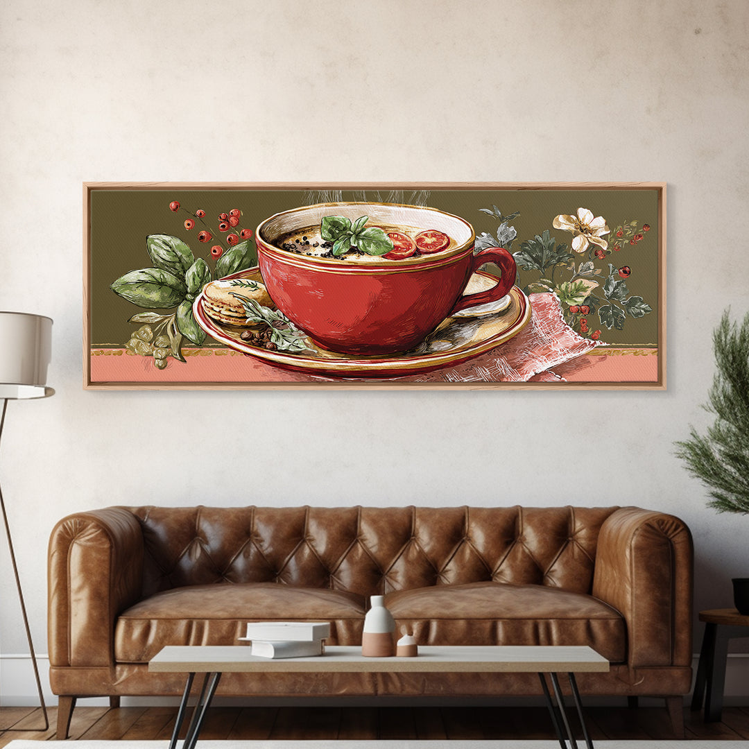 Retro Cafe Poster Coffee Cup Graphic Canvas Print, Coffee Shop Art, Farmhouse Decor, Cafe Decor, Fine Art, Cafe, Moody Wall Art, CSA-3x1-71