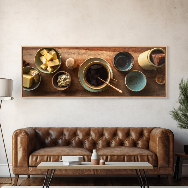 Moody Dark Roast Still Life Framed Canvas Print, Coffee Shop Art, Wall Decor, Cafe Decor, Fine Art, Cafe, Kitchen Gift, CSA-3x1-72