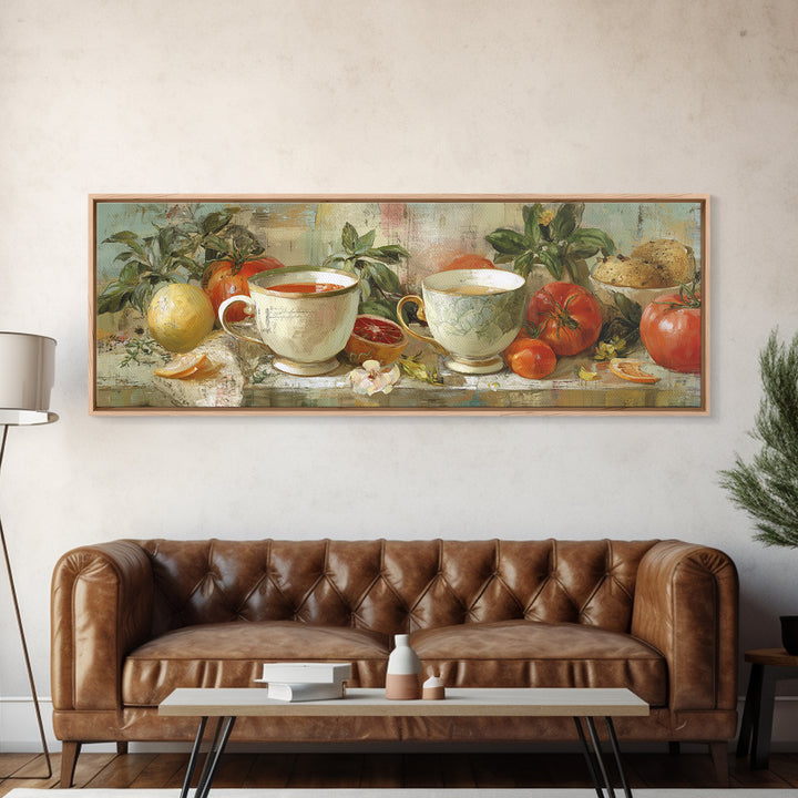 Two Cups Facing Each Other Framed Canvas Print, Coffee Shop Art, Coffee Art, Cafe Decor, Fine Art, Cafe, Textured Painting, CSA-3x1-77