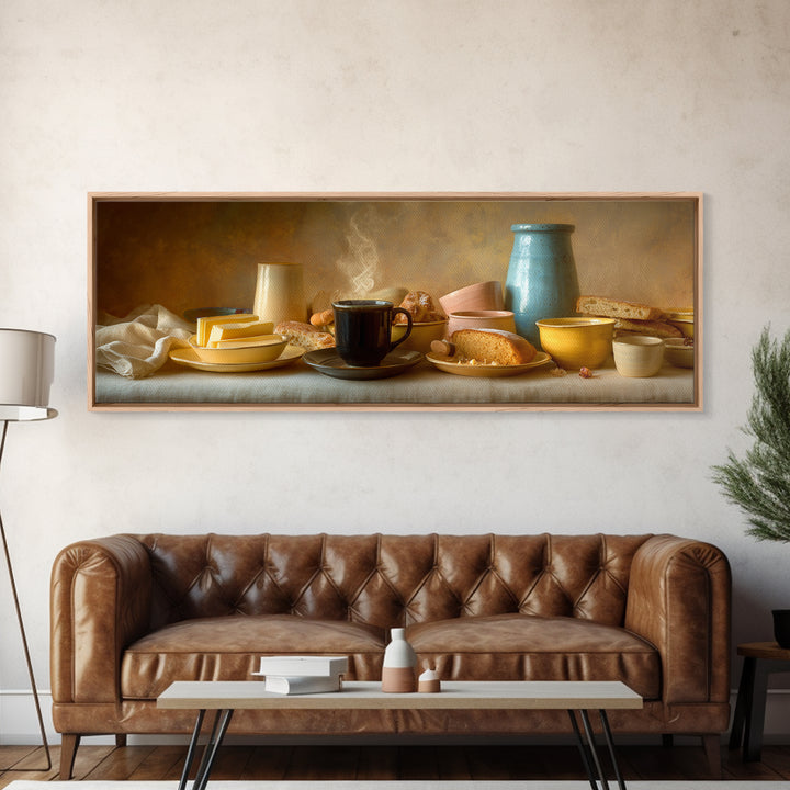 Black Cat Beside a Steaming Cup Canvas Print, Coffee Shop Art, Canvas Wall Art, Cafe Decor, Fine Art, Cafe, Bedroom Wall Art, CSA-3x1-78