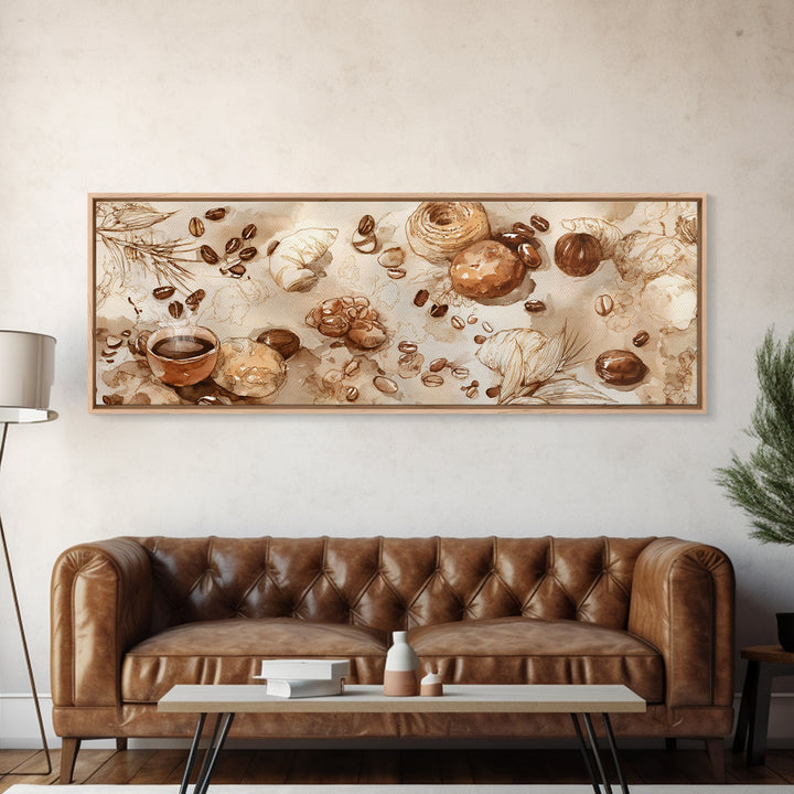 Coffee Bean Pattern Framed Canvas Print, Coffee Shop Art, Kitchen Gift, Cafe Decor, Oil Painting, Cafe, Coffee Art, Food Art, CSA-3x1-79