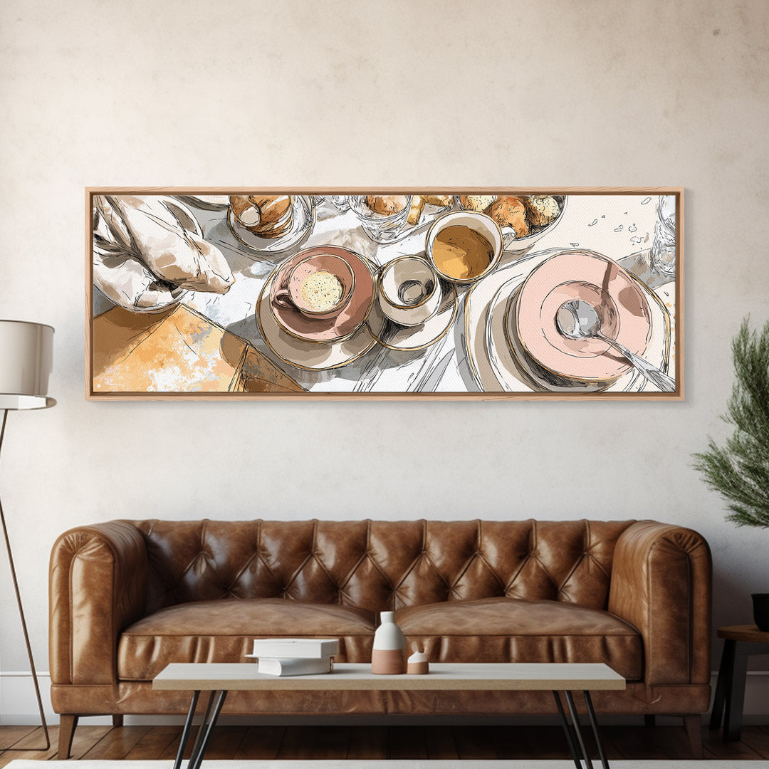 Minimal Line Art of a Cup and Framed Canvas Print, Coffee Shop Art, Dopamine Decor, Cafe Decor, Fine Art, Cafe, Coffee Wall Art, CSA-3x1-82