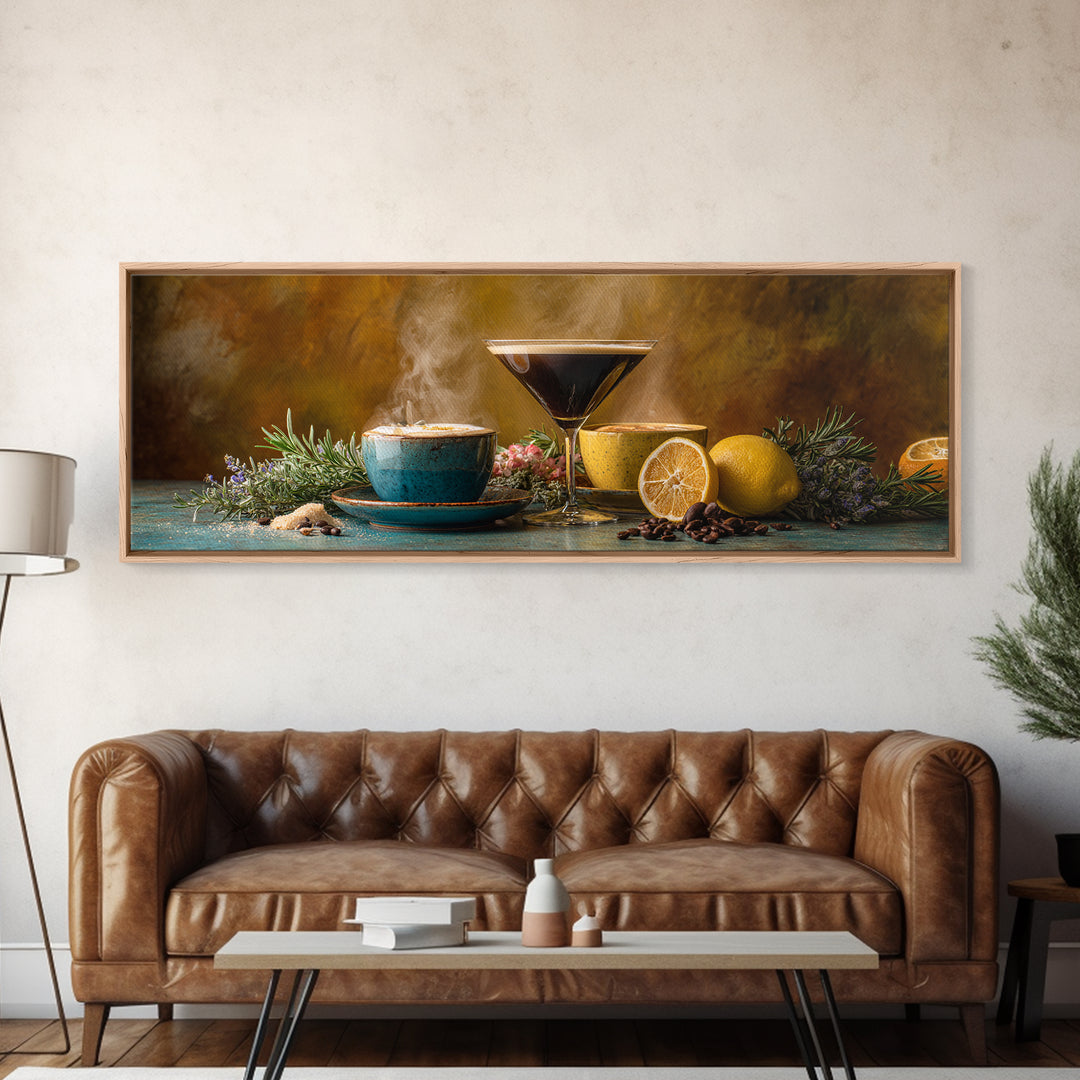 Espresso Martini Coffee Cocktail Still Life Framed Canvas Print, Coffee Shop Art, Dark Academia Decor, Cafe Decor, Cafe, CSA-3x1-9
