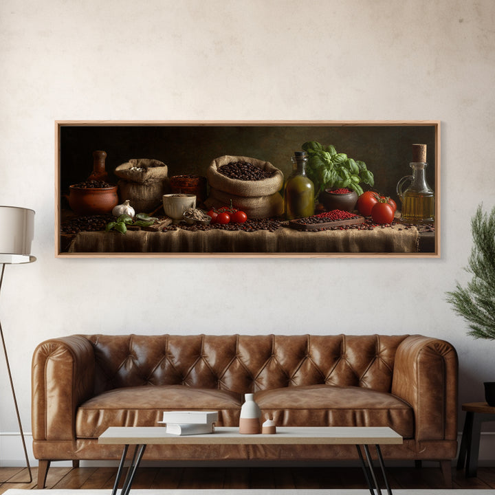 Coffee Beans and Burlap Sack Still Life Framed Canvas Print, Coffee Shop Art, Moody Wall Art, Cafe Decor, Fine Art, Cafe, CSA-3x1-90