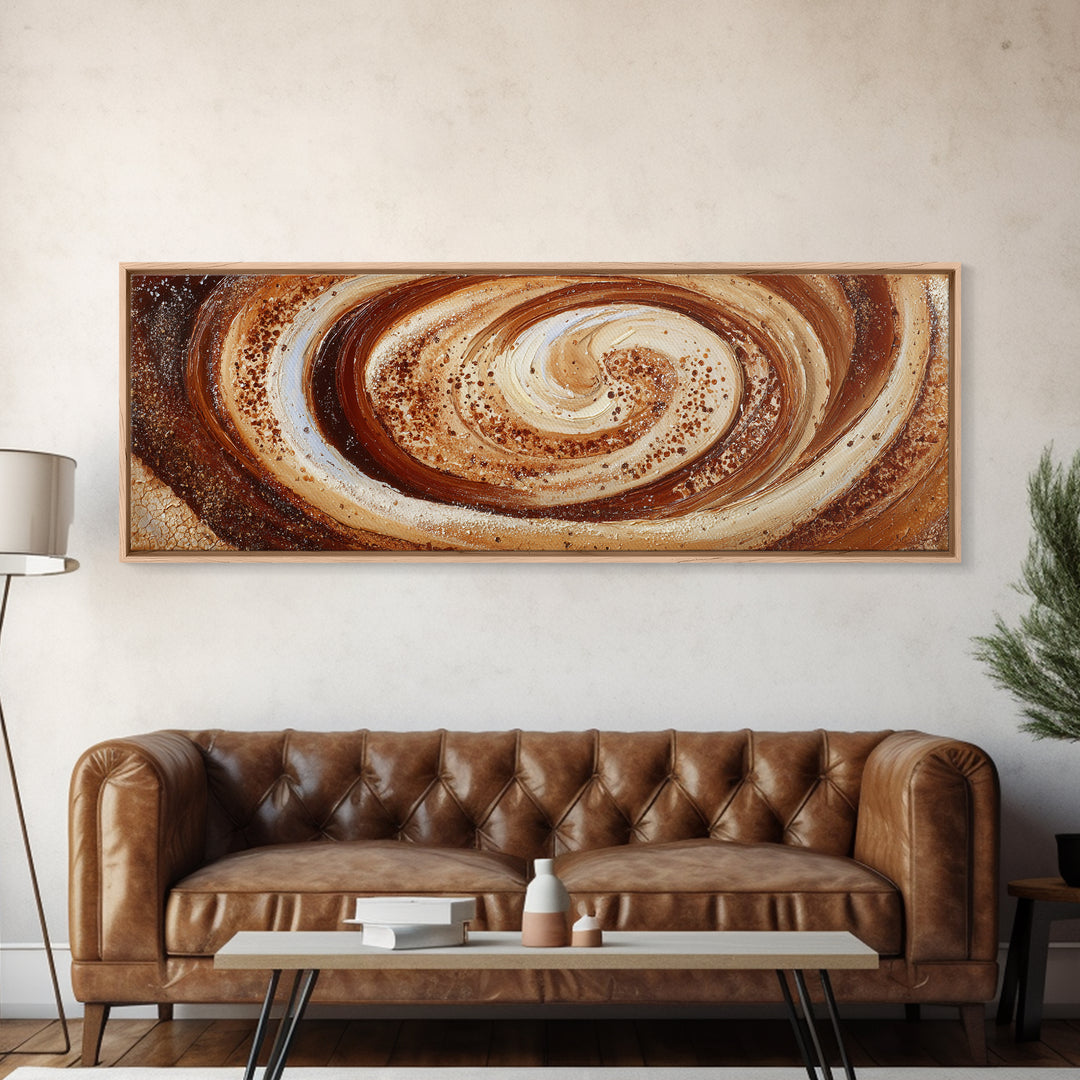 Abstract Brown and Cream Coffee Swirl Canvas Print, Coffee Shop Art, Luxury Decor, Cafe Decor, Abstract Art, Cafe, CSA-3x1-97