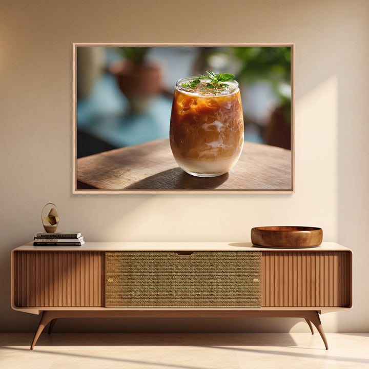Iced Coffee Glass Framed Canvas Print, Coffee Shop Art, Canvas Print, Cafe Decor, Fine Art, Cafe, Neutral Decor, Modern Decor, CSA-3x2-15