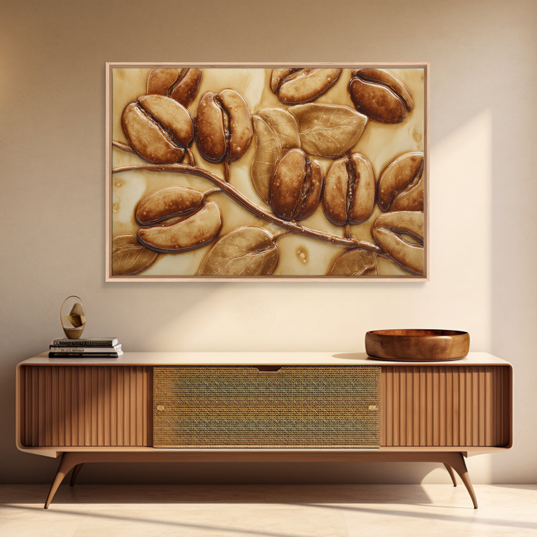 Coffee Bean Pattern Framed Canvas Print, Coffee Shop Art, Statement Artwork, Cafe Decor, Fine Art, Cafe, Art Print, Printable, CSA-3x2-19